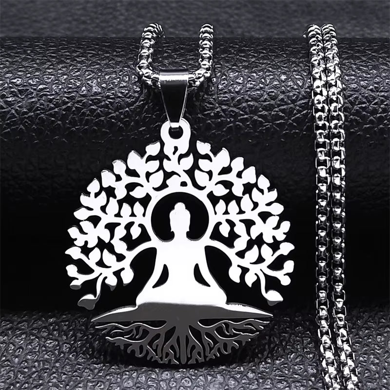 Collier Yoga, chaîne maille vénitienne, bijou en acier inoxydable
