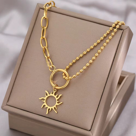 Collier asymétrique Soleil, bijou en acier inoxydable doré