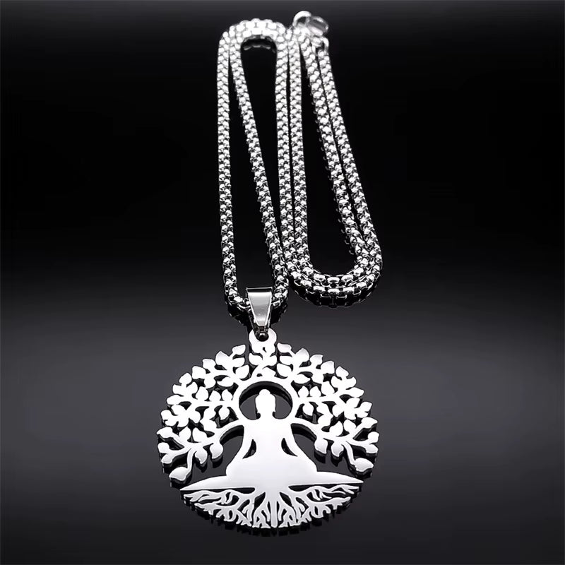 Collier Yoga, chaîne maille vénitienne, bijou en acier inoxydable