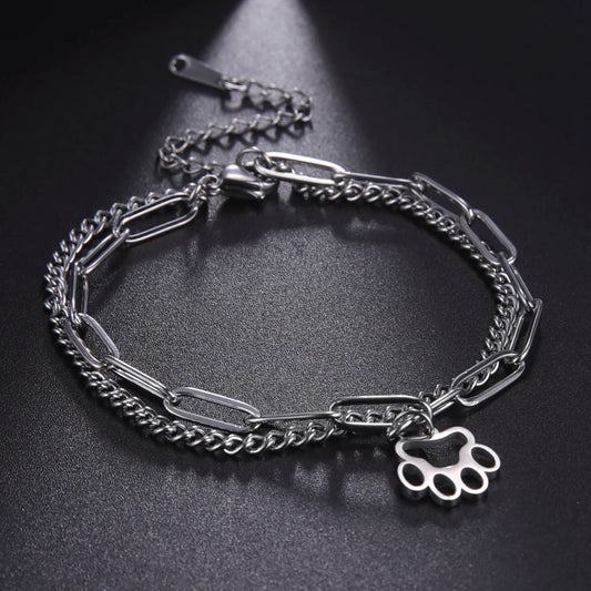 Duo de bracelets Patte de chat/chien, bijou en acier inoxydable argenté