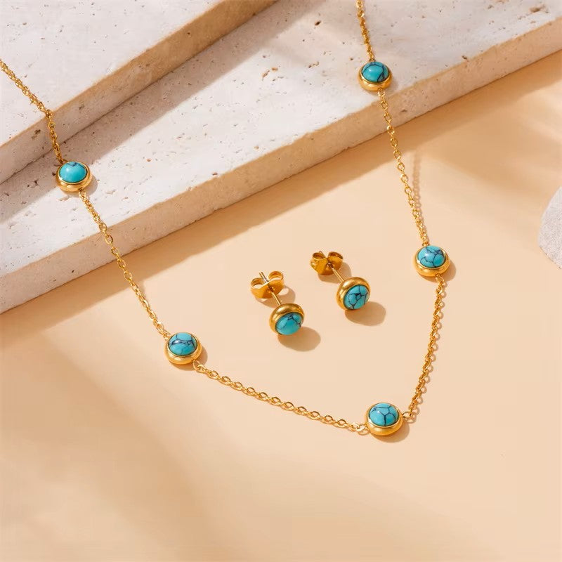 Parure de bijoux Pierre turquoise, bijoux en acier inoxydable 316L doré