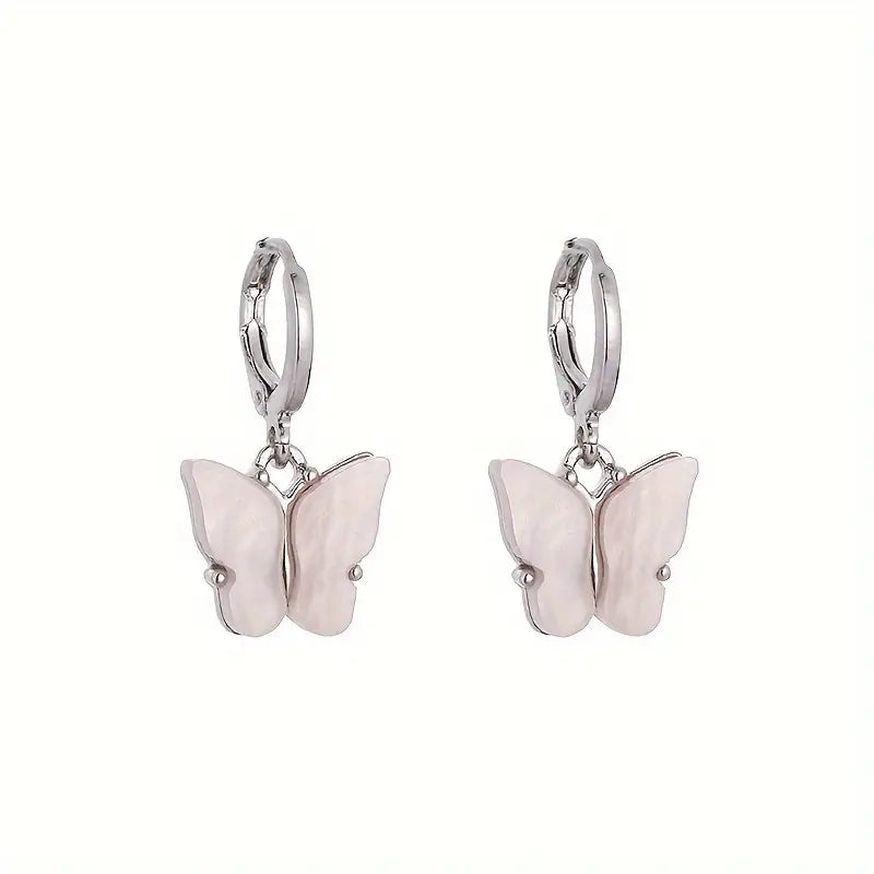 Boucles d'oreilles Papillons beiges, bijou en acier inoxydable et en acrylique