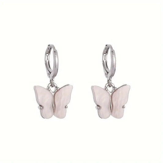 Boucles d'oreilles Papillons beiges, bijou en acier inoxydable et en acrylique