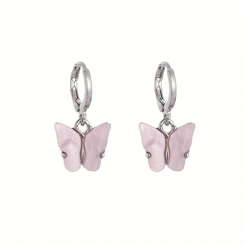 Boucles d'oreilles Papillons rose clair, bijou en acier inoxydable et en acrylique