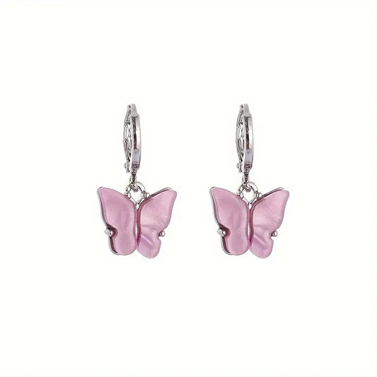 Boucles d'oreilles Papillons rose foncé, bijou en acier inoxydable et en acrylique