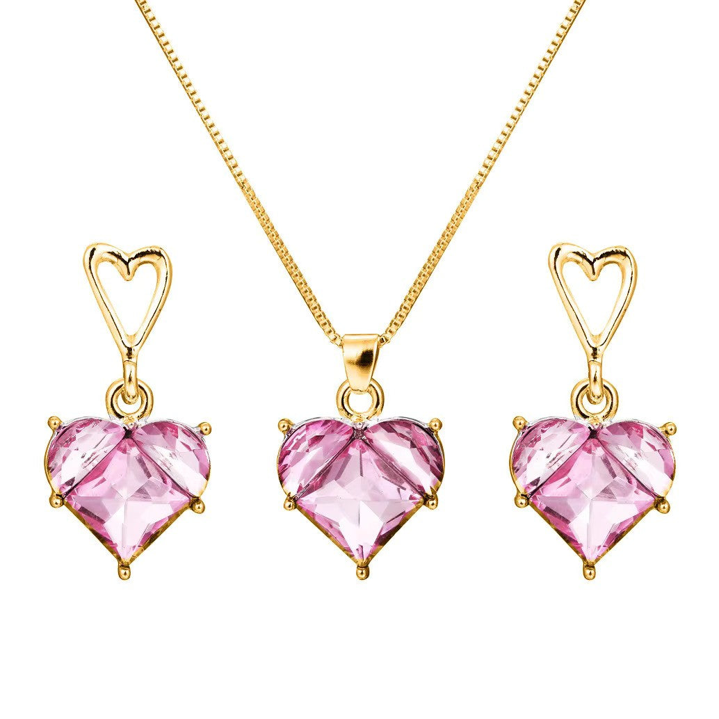 Parure de bijoux Coeurs en zircons, bijoux en alliage plaqué or 585 (14 carats) et en zircons