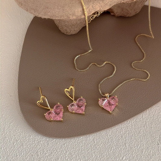 Parure de bijoux Coeurs en zircons, bijoux en alliage plaqué or 585 (14 carats) et en zircons