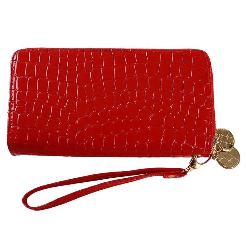 Portefeuille design crocodile, en simili-cuir rouge