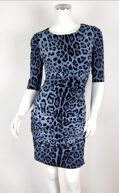 Robe Dolce & Gabbana, motif imprimé léopard bleu