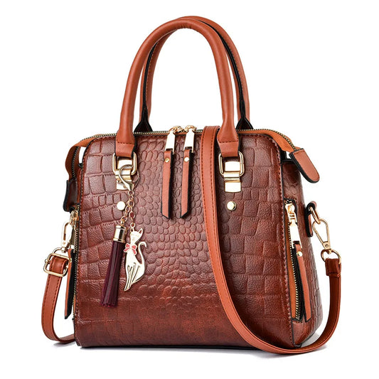 sac à main motif crocodile en simili-cuir brun foncé