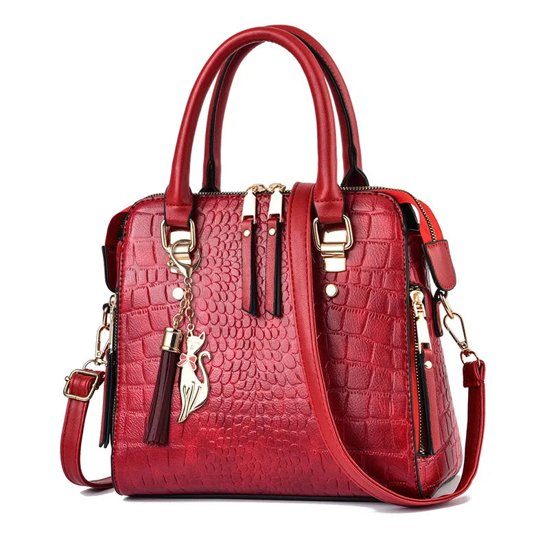 sac à main à motif crocodile en simili-cuir rouge