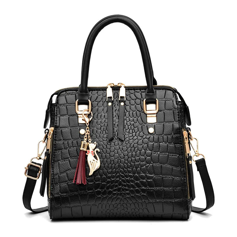 sac à main motif croco en simili-cuir noir