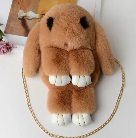 Sac-peluche lapin avec bandoulière, de couleur brun clair