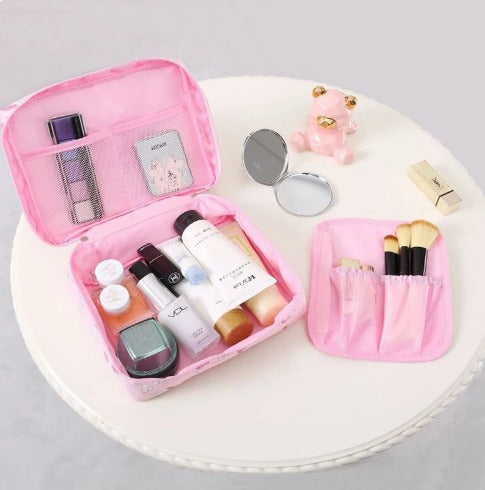 Trousse de maquillage de voyage, rose, à motif de chats