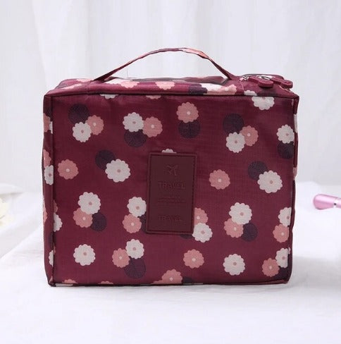 Trousse de maquillage de voyage, violette, à motif fleuri