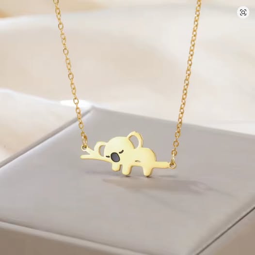 Collier Koala dormant, bijou en acier inoxydable doré