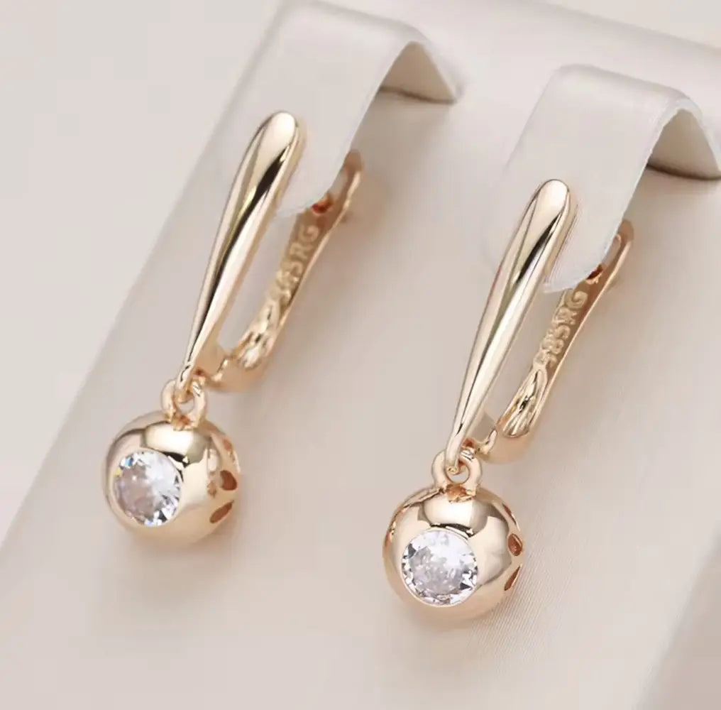 Boucles d'oreilles boule disco zircon blanc, bijou en plaqué or rose 585 (14 carats) et en zircons naturels