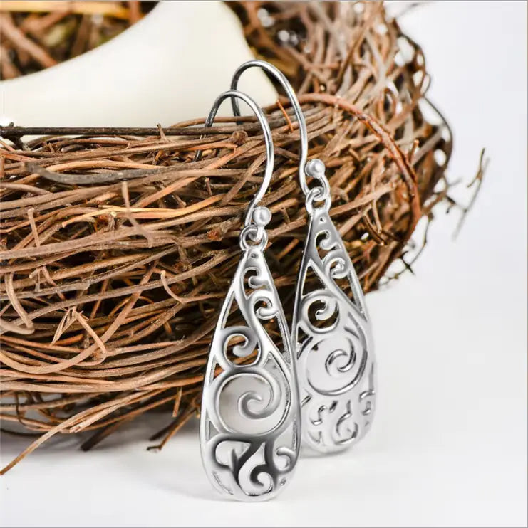 Boucles d'oreilles arabesques ajourées, crochets à boules, bijou en plaqué argent 925