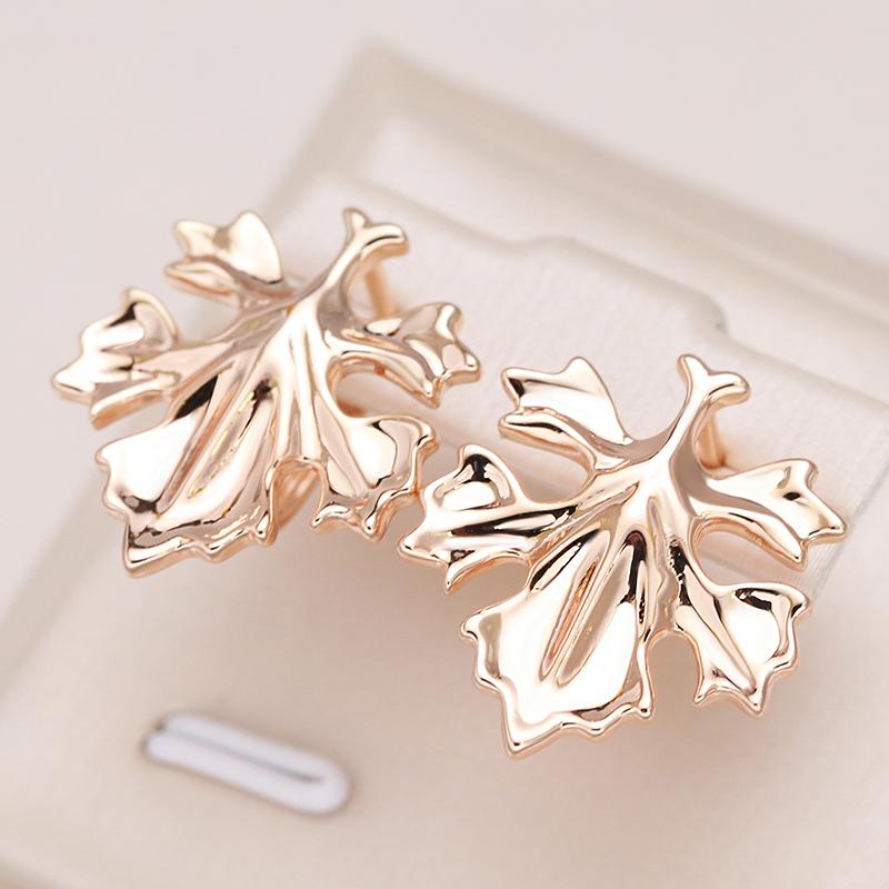 Boucles d'oreilles feuilles d'érable, bijou en plaqué or rose 585 (14 carats)
