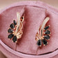 Boucles d'oreilles fleur noire, bijou en plaqué or rose et en zircons naturels