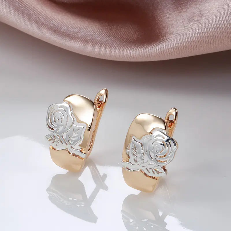 Boucles d'oreilles roses, bijou en plaqué or rose et or blanc 585 (14 carats)
