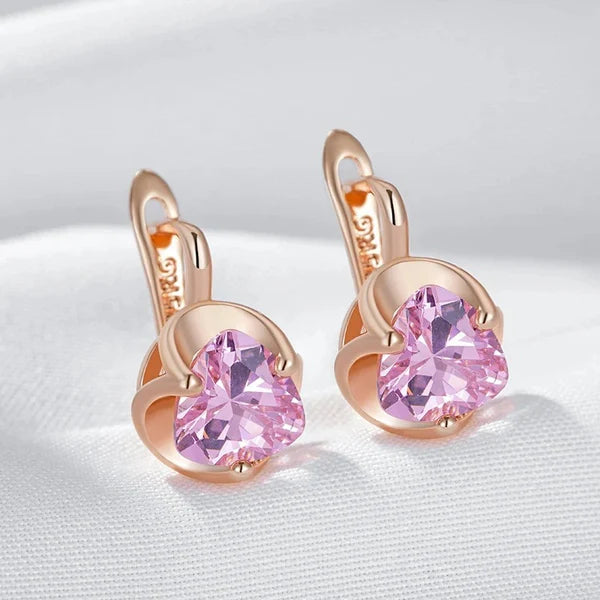Boucles d'oreilles zircons facettés roses, bijou en plaqué or rose 585 (14 carats) et en zircons naturels (Copy)