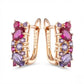 Boucles d'oreilles pavés de zircons colorés, bijou en plaqué or rose et en zircons naturels