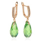 Boucles d'oreilles pierre de cristal vert clair, bijou en plaqué or rose 585 (14 carats) et en zircons naturels