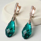 Boucles d'oreilles en pierre de cristal vert foncé, bijou en plaqué or rose, en cristal et en zircons naturels