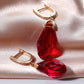 Boucles d'oreilles en pierre de cristal rouge, bijou en plaqué or rose, en cristal et en zircons naturels