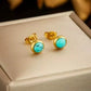 Boucles d'oreilles Pierre turquoise, bijou en acier inoxydable 316L doré