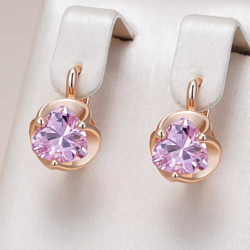 Boucles d'oreilles zircons facettés roses, bijou en plaqué or rose 585 (14 carats) et en zircons naturels (Copy)