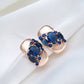 Boucles d'oreilles zircons bleu saphir, bijou en plaqué or rose 585 (14 carats) et en zircons naturels