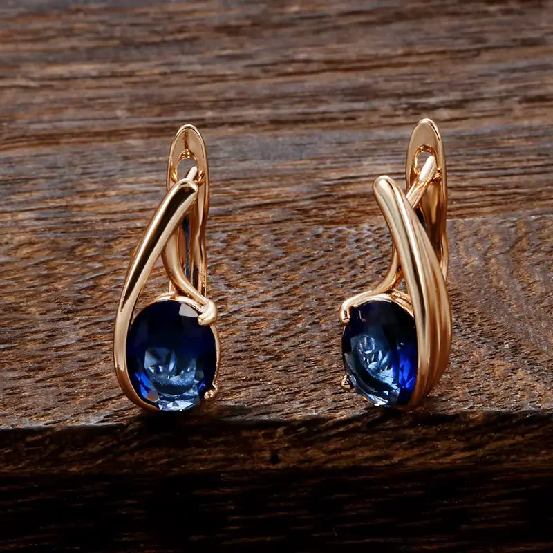 Boucles d'oreilles Zircons bleus, bijou en plaqué or rose et en zircons naturels