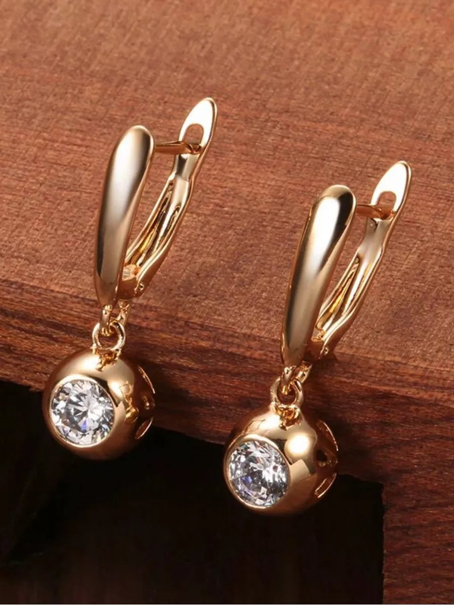 Boucles d'oreilles boule disco zircon blanc, bijou en plaqué or rose 585 (14 carats) et en zircons naturels