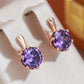 Boucles d'oreilles zircons mauves facettés, bijou en plaqué or rose 585 (14 carats) et en zircons naturels