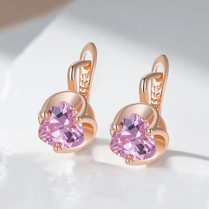 Boucles d'oreilles zircons facettés roses, bijou en plaqué or rose 585 (14 carats) et en zircons naturels (Copy)