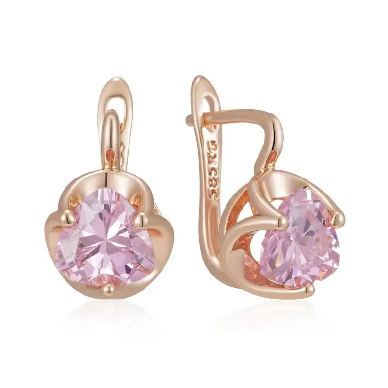 Boucles d'oreilles zircons facettés roses, bijou en plaqué or rose 585 (14 carats) et en zircons naturels (Copy)
