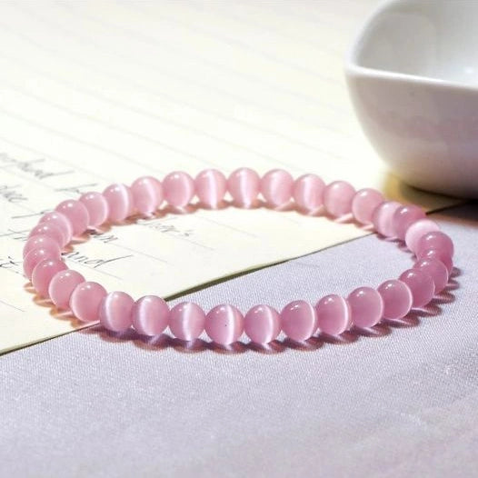 Bracelet oeil de chat, rose, bijou de perles