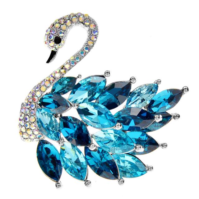 Broche Cygne, bijou en plaqué argent 925 et en zircons naturels