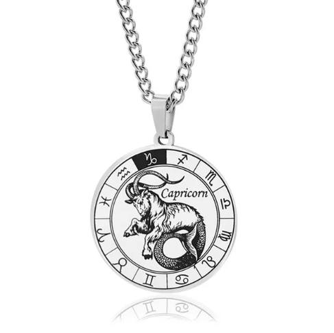 Collier Signe astrologique pour hommes, bijou en acier inoxydable argenté