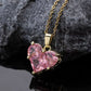 Collier coeur en zircons roses, maille forçat, bijou en plaqué or 585 et en cristal