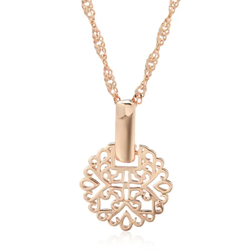 Collier pendentif disque d'arabesques ajourées, bijou en plaqué or rose 585 (14 carats)