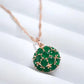 Collier pendentif rond en zircons verts, bijou en plaqué or rose 585 (14 carats), zircons naturels