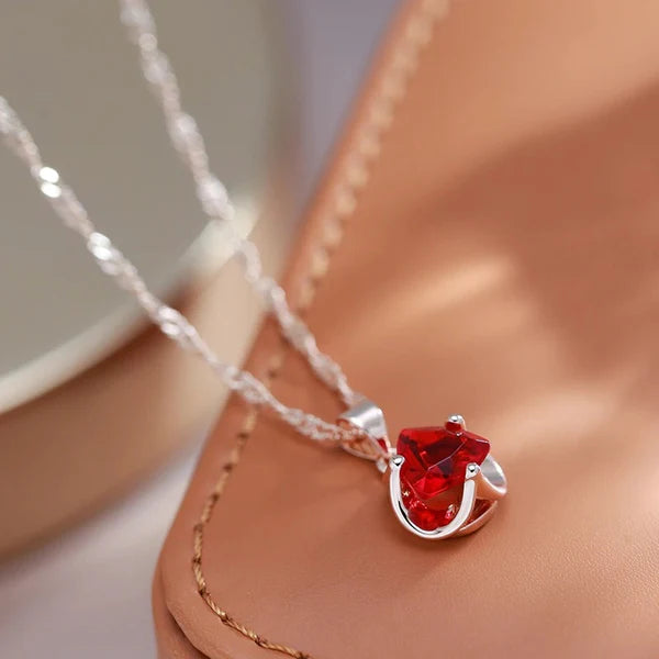 Collier zircon facetté rouge, bijou en plaqué or rose 585 (14 carats) et en zircon naturel