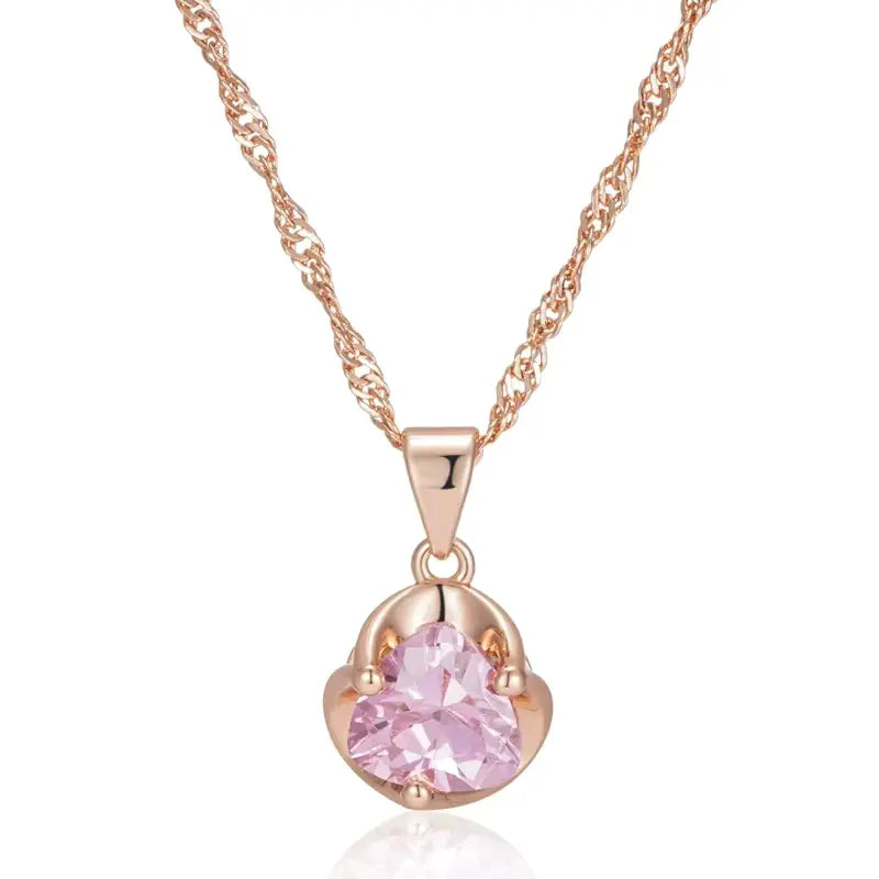 Collier zircon facetté rose, bijou en plaqué or rose 585 (14 carats) et en zircon naturel