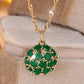 Collier pendentif rond en zircons verts, bijou en plaqué or rose 585 (14 carats), zircons naturels