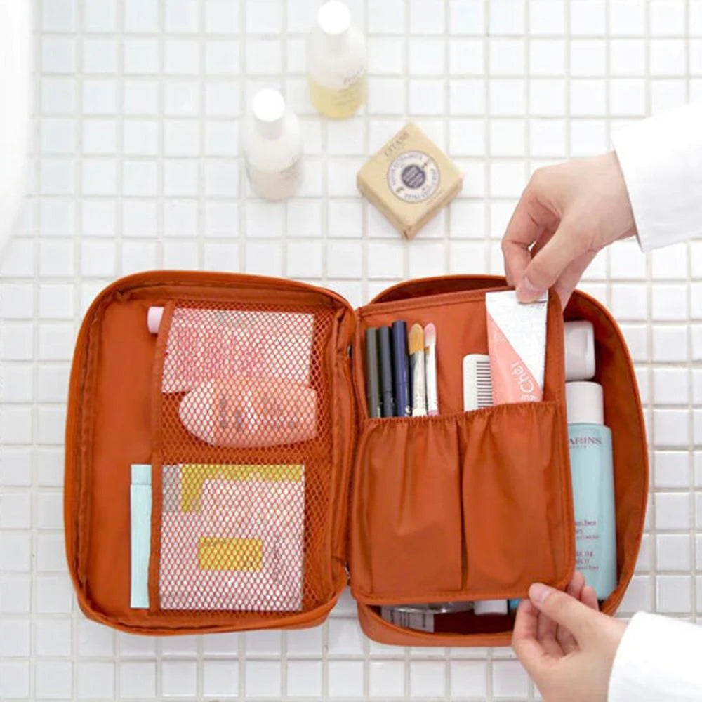 Trousse de toilette, trousse de voyage, à motif uni orange