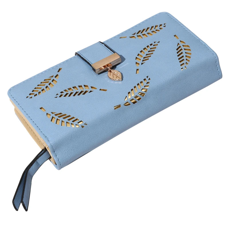 Portefeuille design de feuilles, en simili-cuir bleu