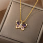 Collier Papillon avec zircons multicolores, bijou en acier inoxydable doré